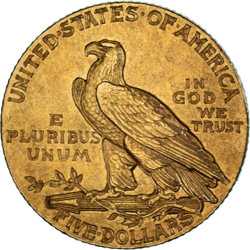 Coin, United States, Indian Head, $5, Half Eagle, 1908, U.S. Mint, Philadelphia