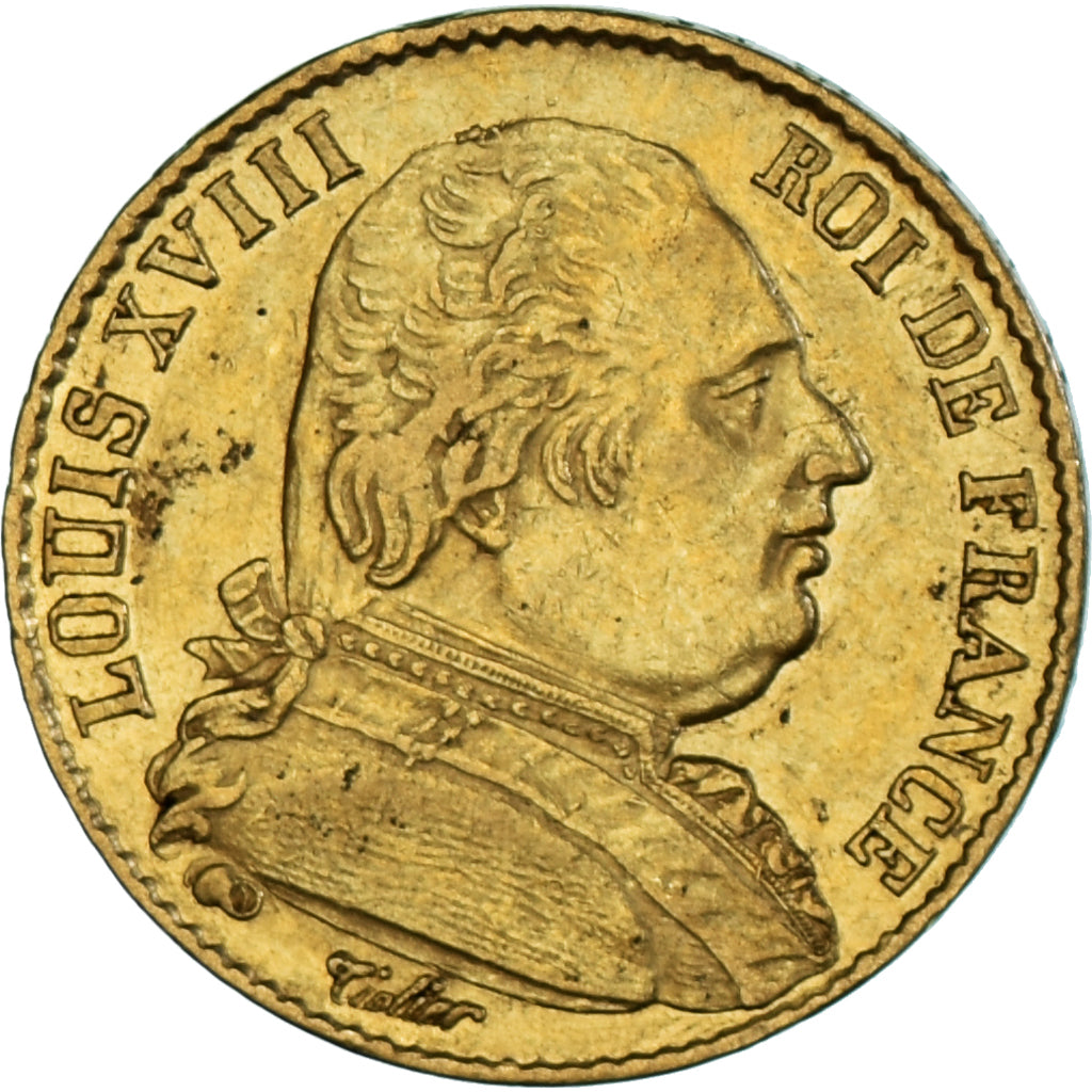 Moneta, Francia, Louis XVIII, 20 Francs, 1814, Paris, BB+, Oro, KM:706.1