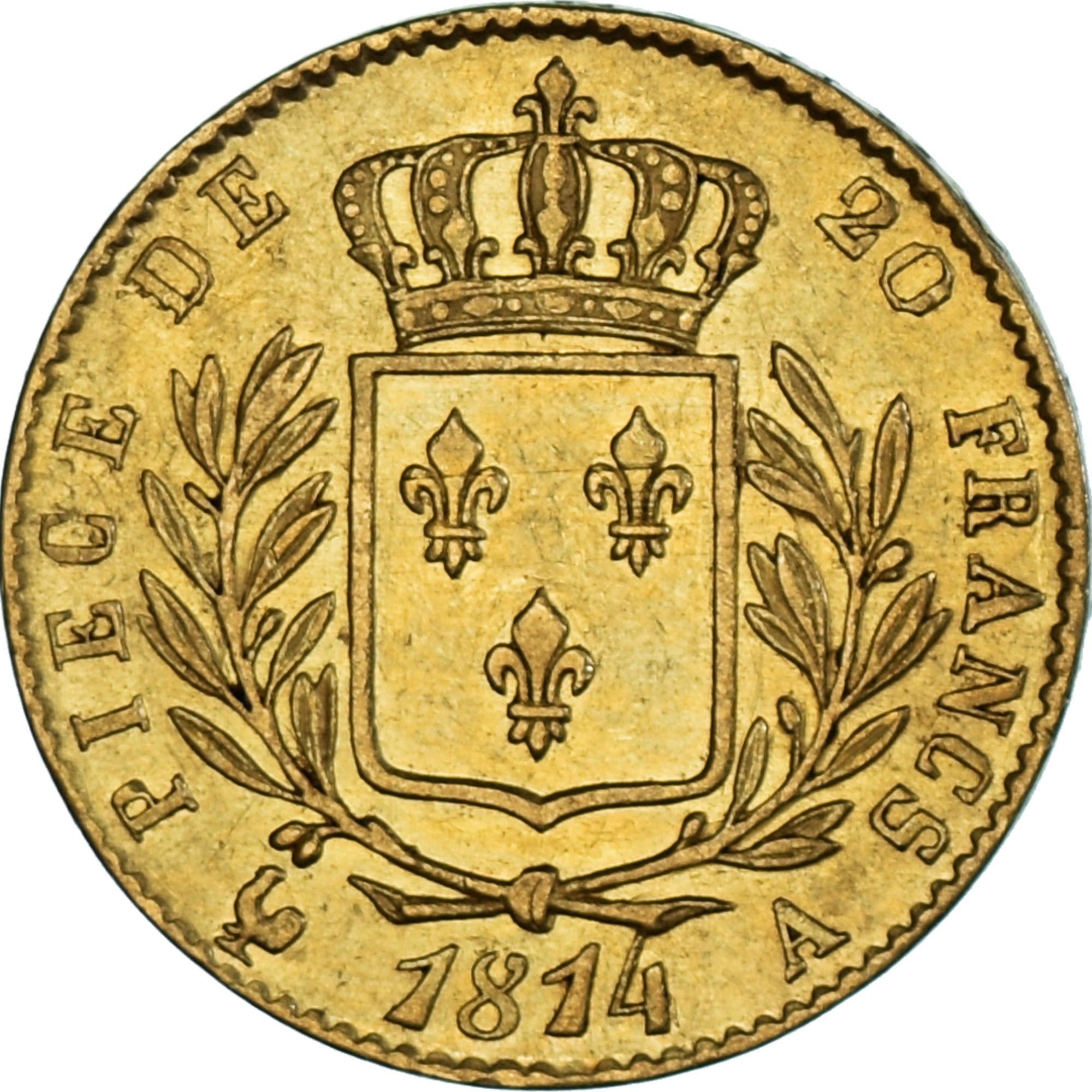 Moneta, Francia, Louis XVIII, 20 Francs, 1814, Paris, BB+, Oro, KM:706.1