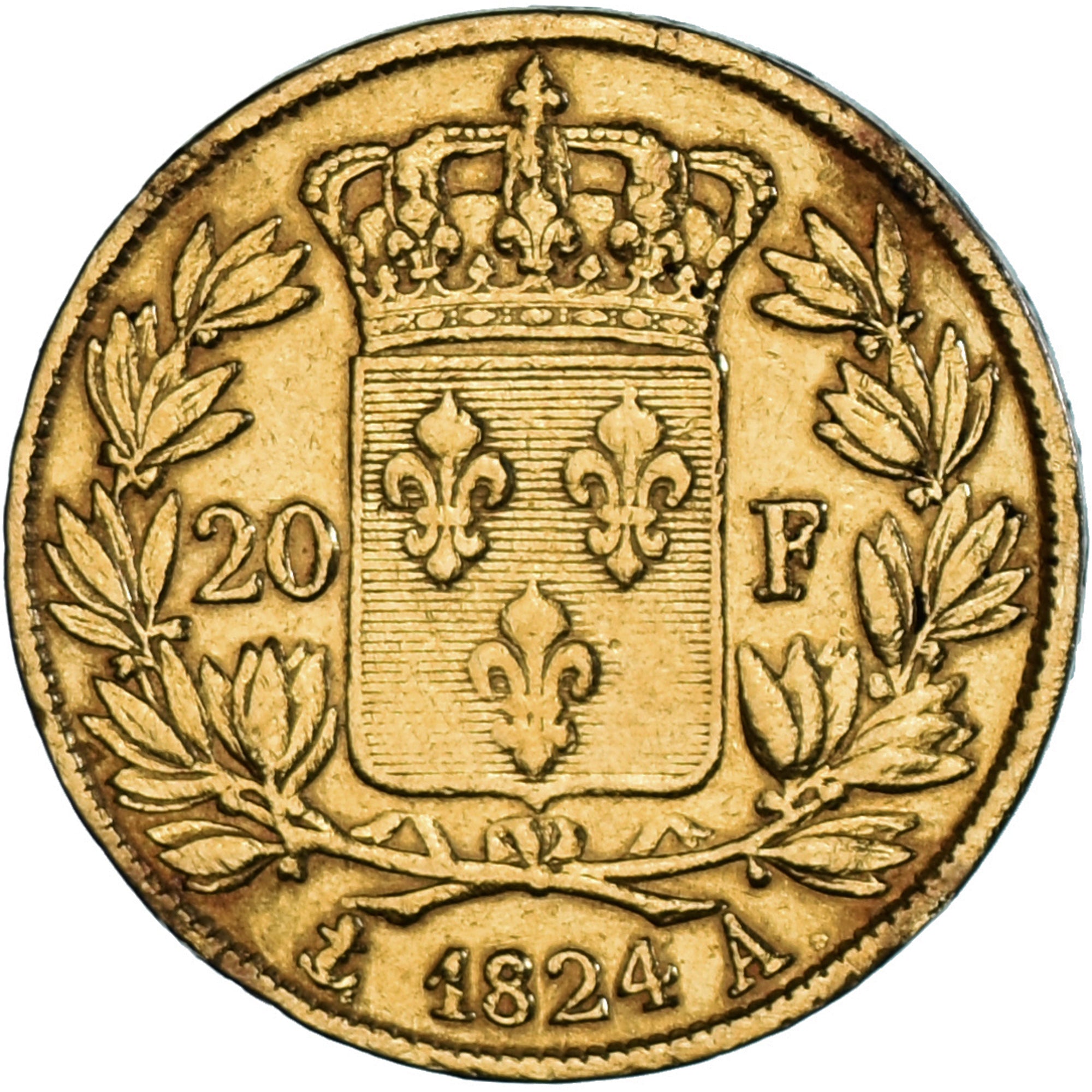 Moneta, Francia, Louis XVIII, 20 Francs, 1824, Paris, MB+, Oro, KM:712.1