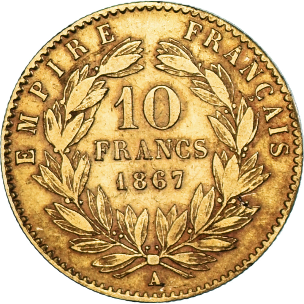 Coin, France, Napoleon III, 10 Francs, 1867, Paris, EF(40-45), Gold, KM:800.1