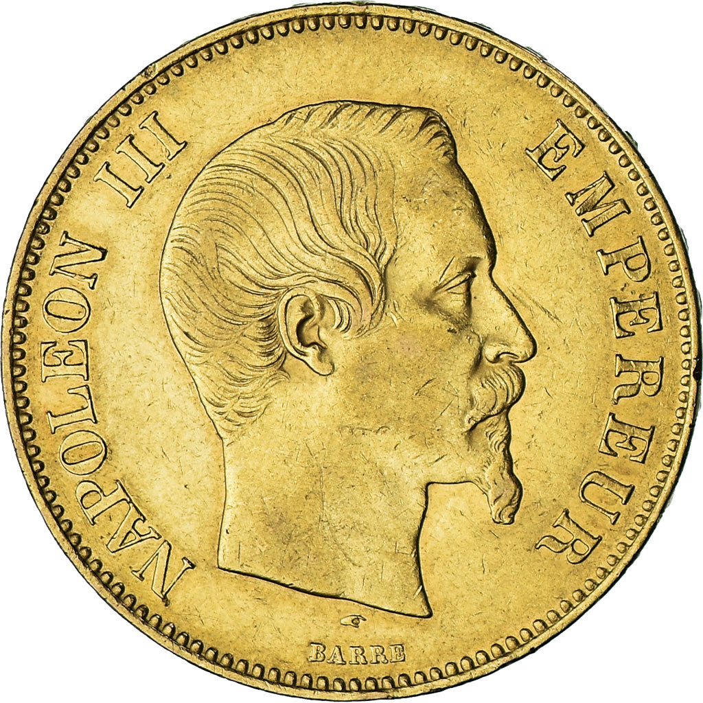 Moneta, Francia, Napoleon III, 100 Francs, 1855, Paris, BB, Oro, KM:786.1