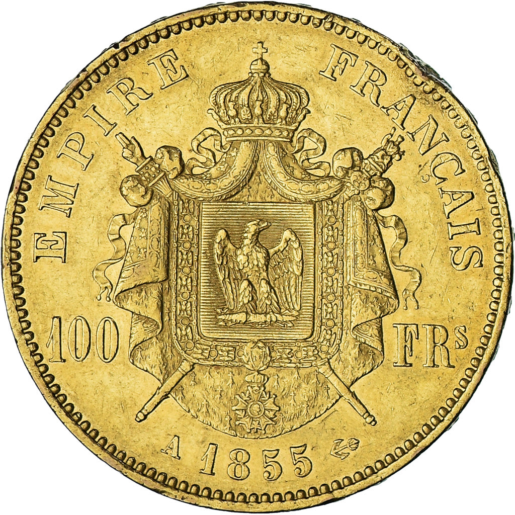 Moneta, Francia, Napoleon III, 100 Francs, 1855, Paris, BB, Oro, KM:786.1