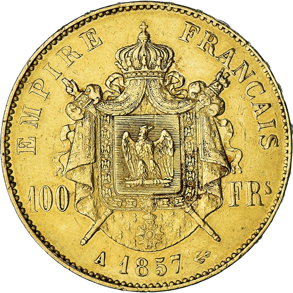 Coin, France, Napoleon III, 100 Francs, 1857, Paris, AU(50-53), Gold, KM:786.1