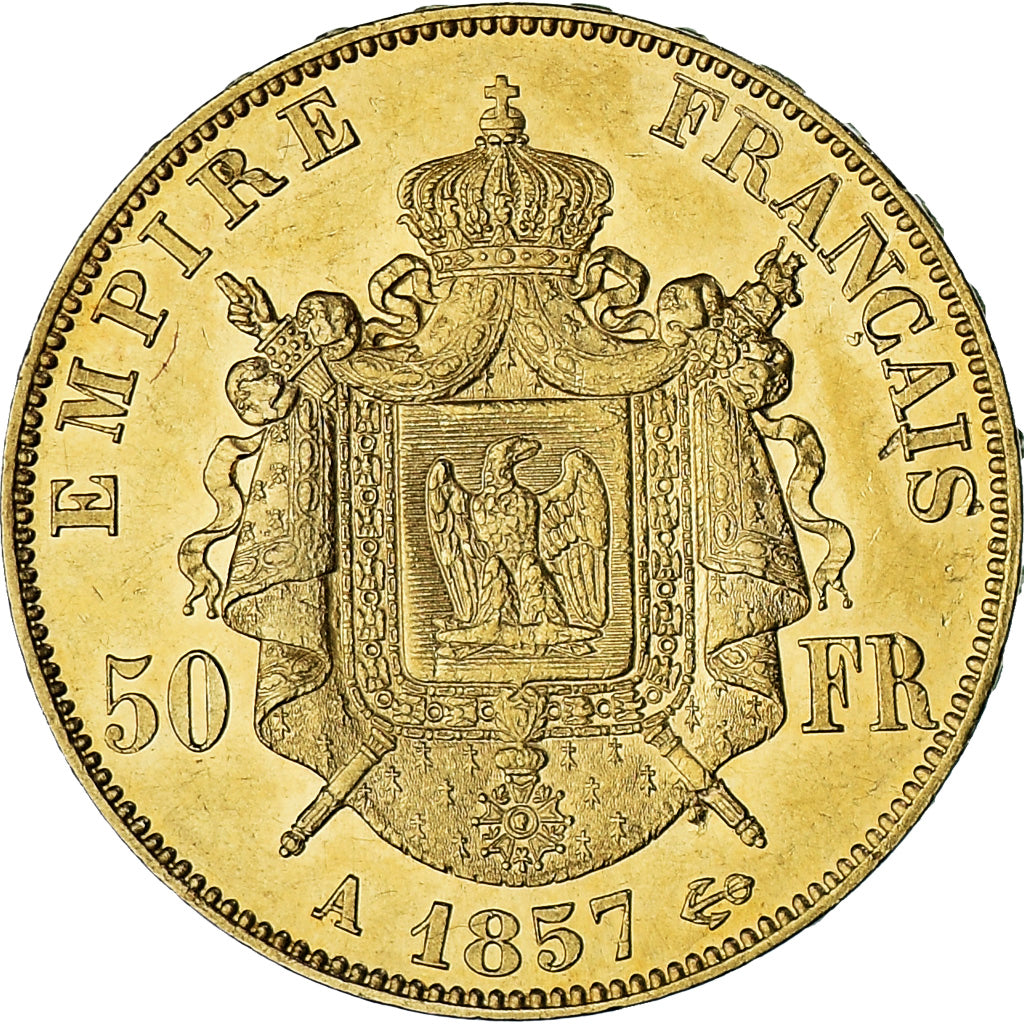 Münze, Frankreich, Napoleon III, 50 Francs, 1857, Paris, VZ+, Gold, KM:785.1