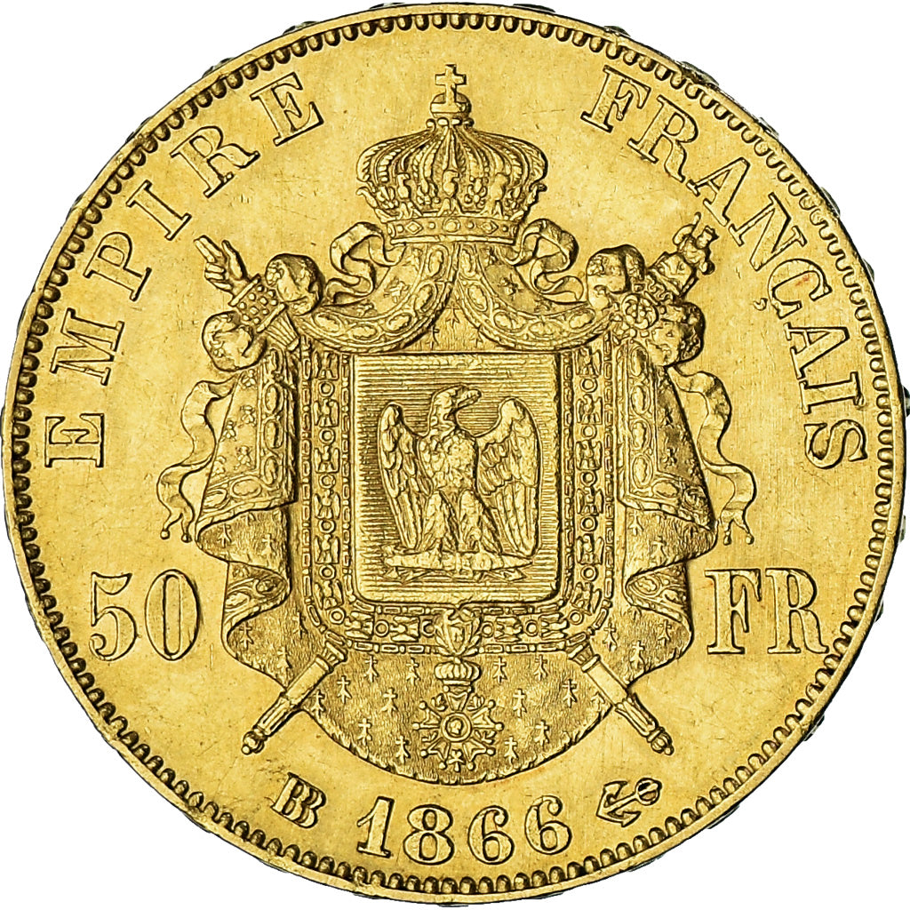 Moneta, Francia, Napoleon III, 50 Francs, 1866, Strasbourg, SPL-, Oro