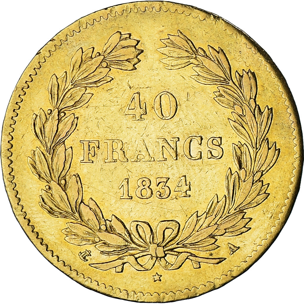 Moeda, França, Louis-Philippe, 40 Francs, 1834, Paris, AU(50-53), Dourado