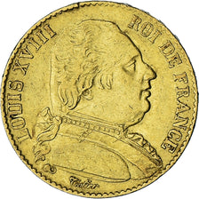 Moeda, França, Louis XVIII, 20 Francs, 1815, Paris, EF(40-45), Dourado