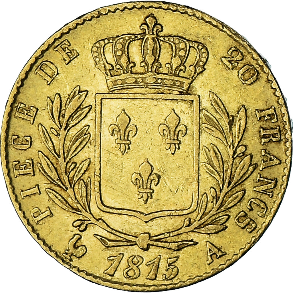 Moeda, França, Louis XVIII, 20 Francs, 1815, Paris, EF(40-45), Dourado