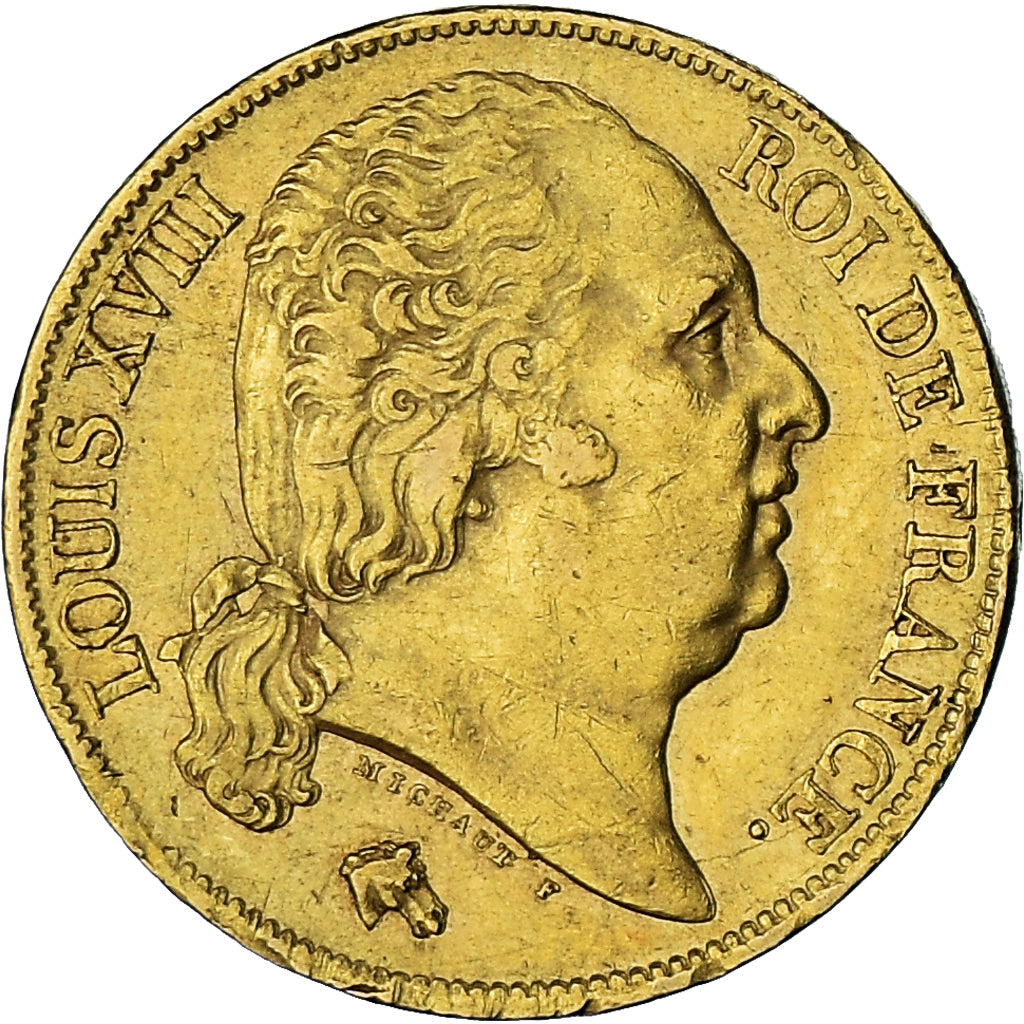 Munten, Frankrijk, Louis XVIII, 20 Francs, 1824, Paris, ZF, Goud, KM:712.1