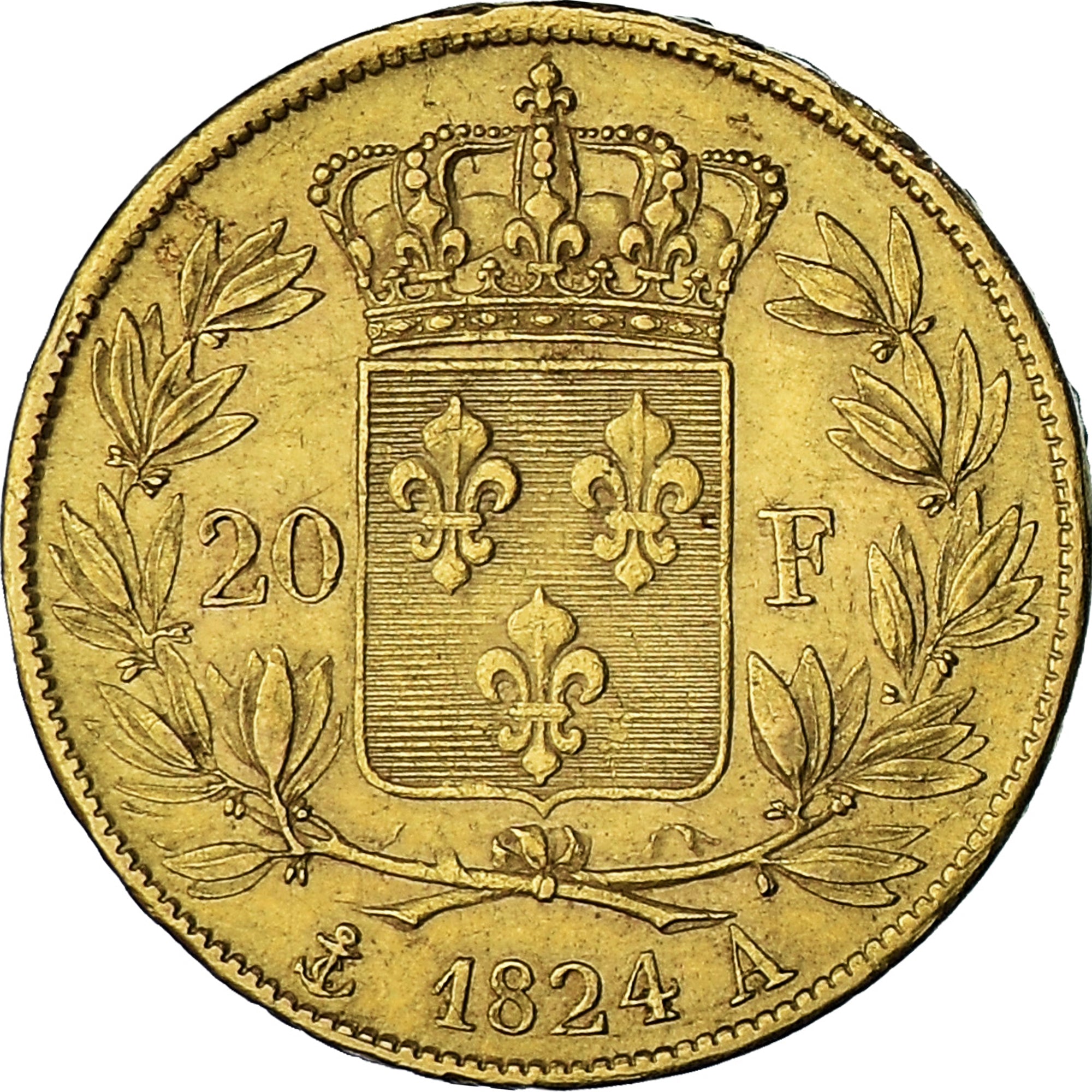 Munten, Frankrijk, Louis XVIII, 20 Francs, 1824, Paris, ZF, Goud, KM:712.1