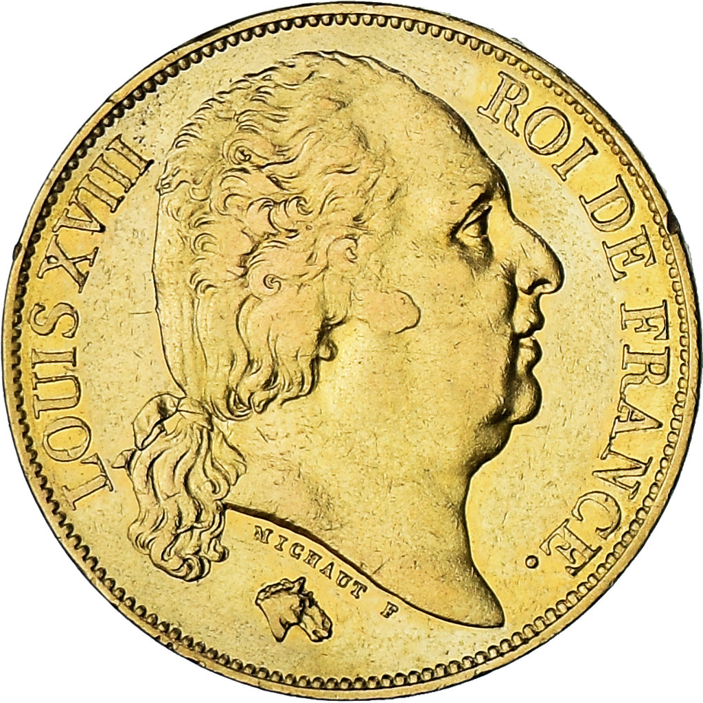 Moneta, Francja, Louis XVIII, 20 Francs, 1824, Paris, EF(40-45), Złoto