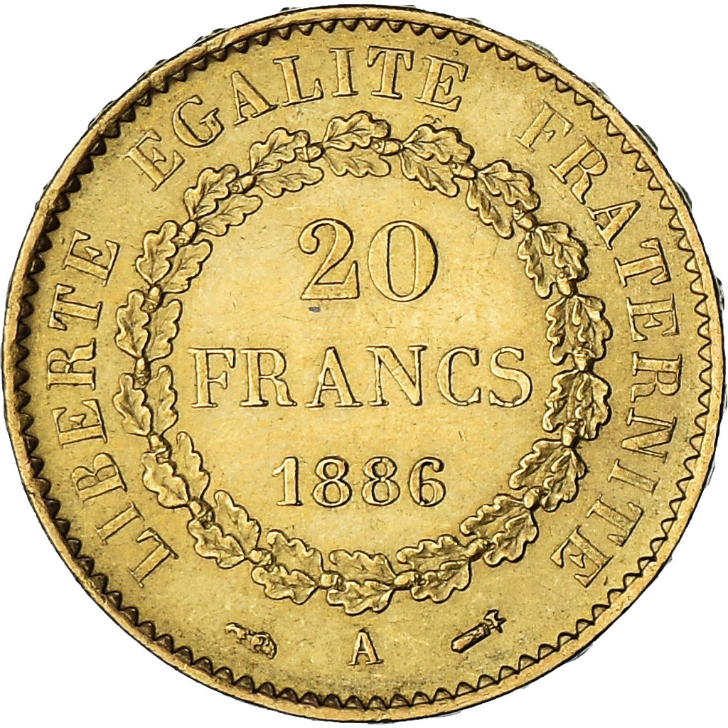Moneta, Francja, Génie, 20 Francs, 1886, Paris, AU(50-53), Złoto, KM:825