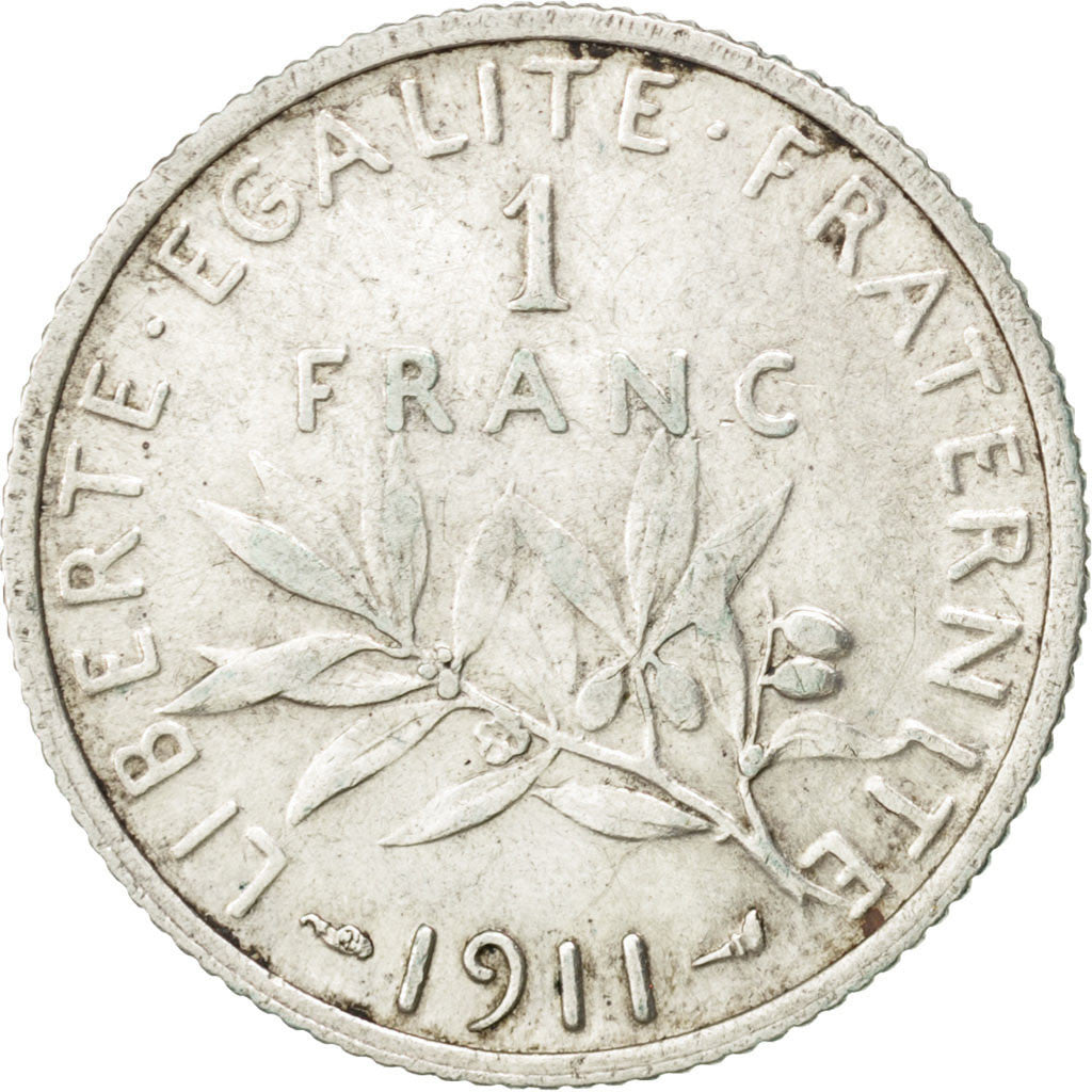 Munten, Frankrijk, Semeuse, Franc, 1911, ZF, Zilver, KM:844.1, Gadoury:467