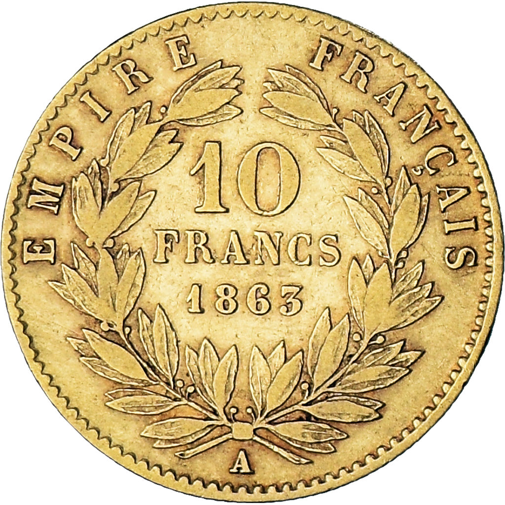Moeda, França, Napoleon III, 10 Francs, 1863, Paris, VF(30-35), Dourado