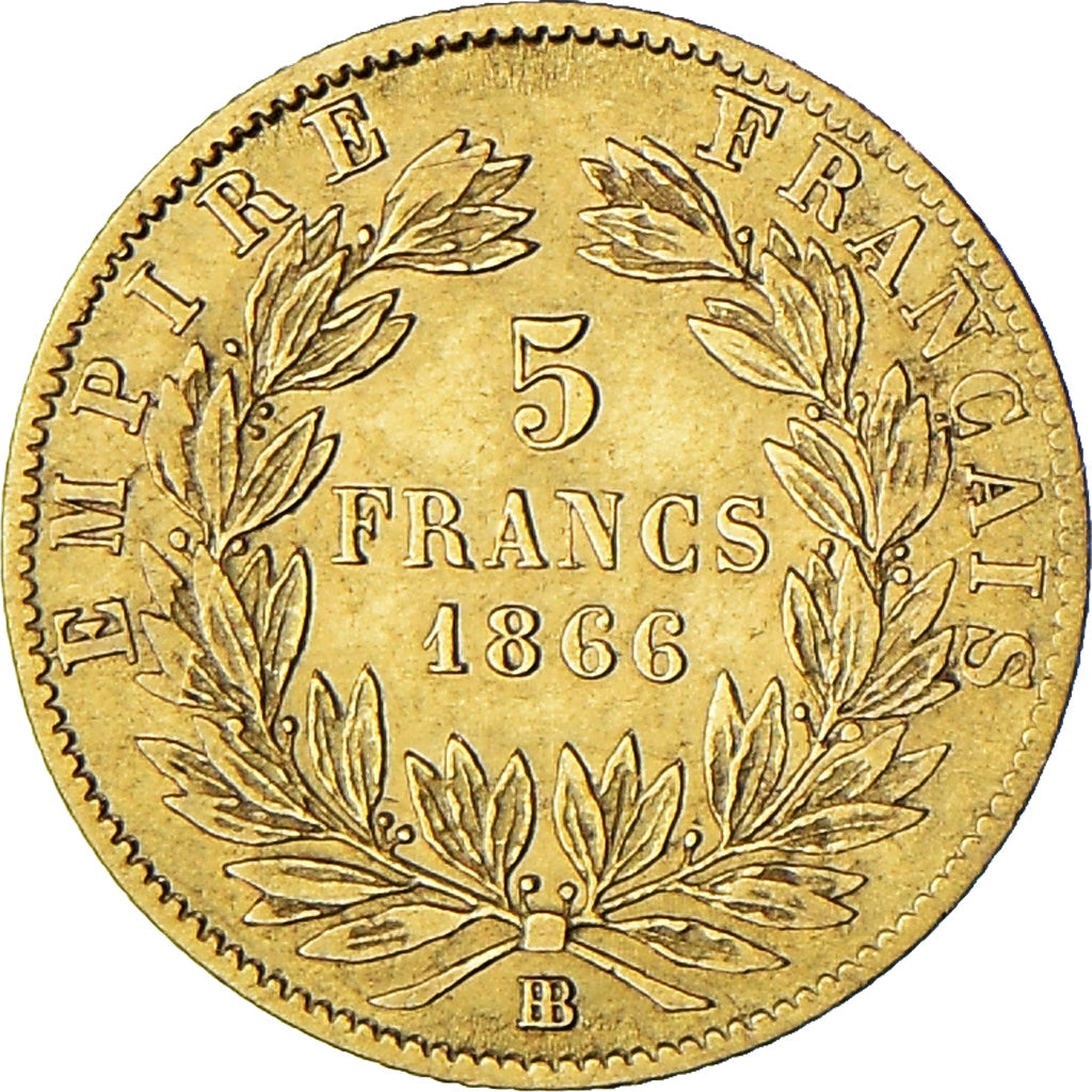 Munten, Frankrijk, Napoleon III, 5 Francs, 1866, Strasbourg, FR+, Goud