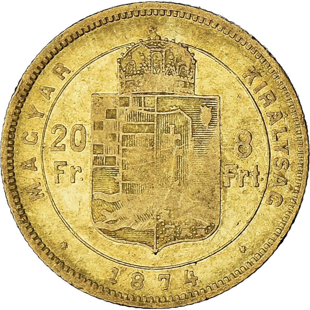 Coin, Hungary, Franz Joseph I, 8 Forint 20 Francs, 1874, Kremnitz, VF(30-35)
