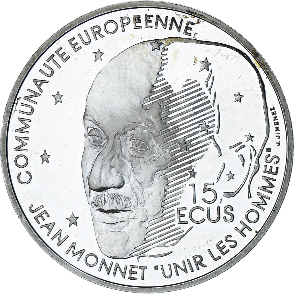 Coin, France, Jean Monnet, 100 Francs-15 Ecus, 1992, Proof, MS(63), Silver