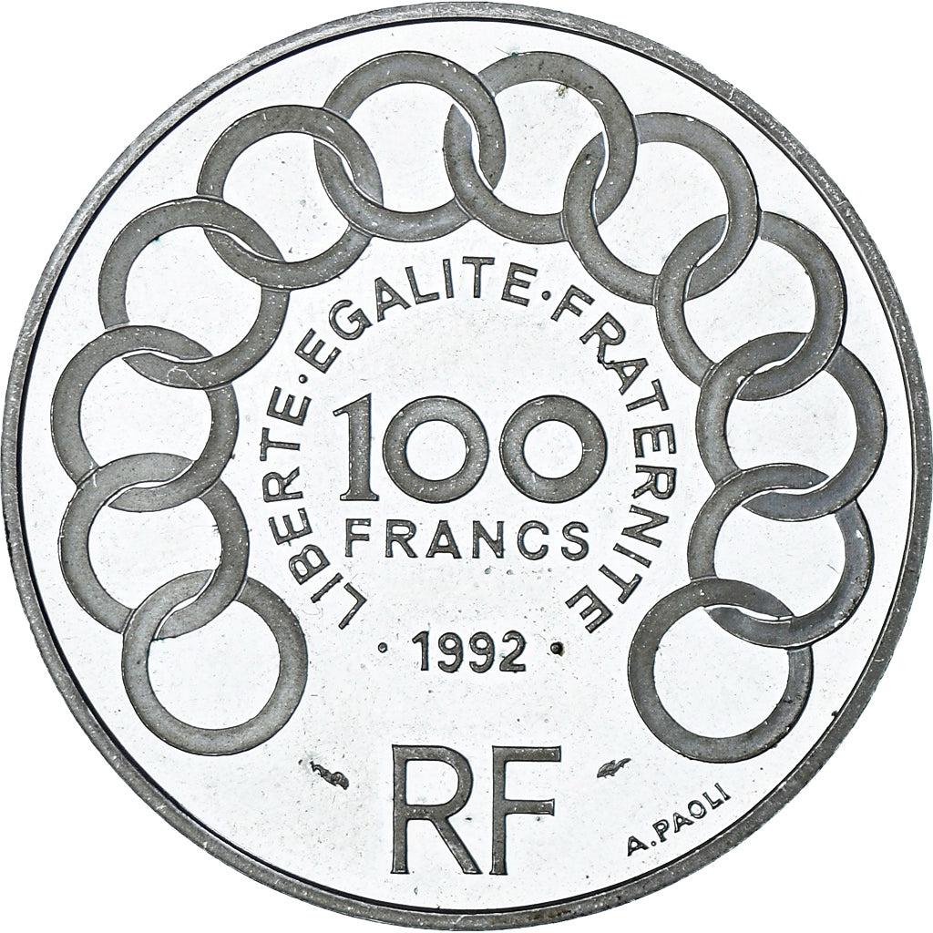 Coin, France, Jean Monnet, 100 Francs-15 Ecus, 1992, Proof, MS(63), Silver