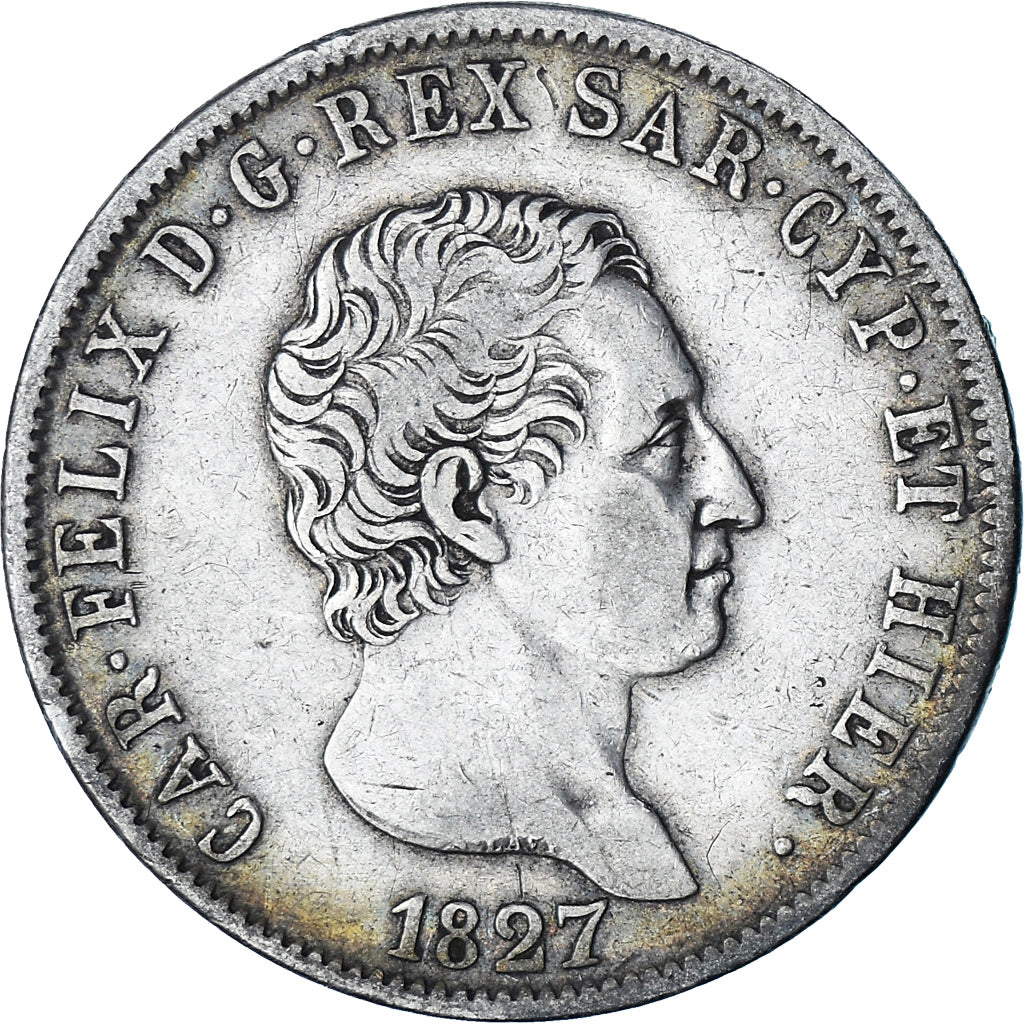 Coin, ITALIAN STATES, SARDINIA, Carlo Felice, 5 Lire, 1827, Genoa, VF(30-35)