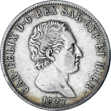 Coin, ITALIAN STATES, SARDINIA, Carlo Felice, 5 Lire, 1827, Genoa, VF(30-35)