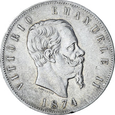 Coin, Italy, Vittorio Emanuele II, 5 Lire, 1874, Milan, EF(40-45), Silver