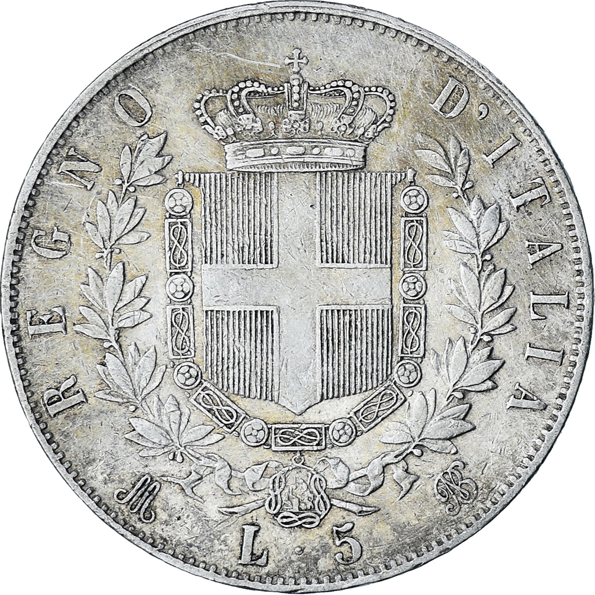 Coin, Italy, Vittorio Emanuele II, 5 Lire, 1874, Milan, EF(40-45), Silver