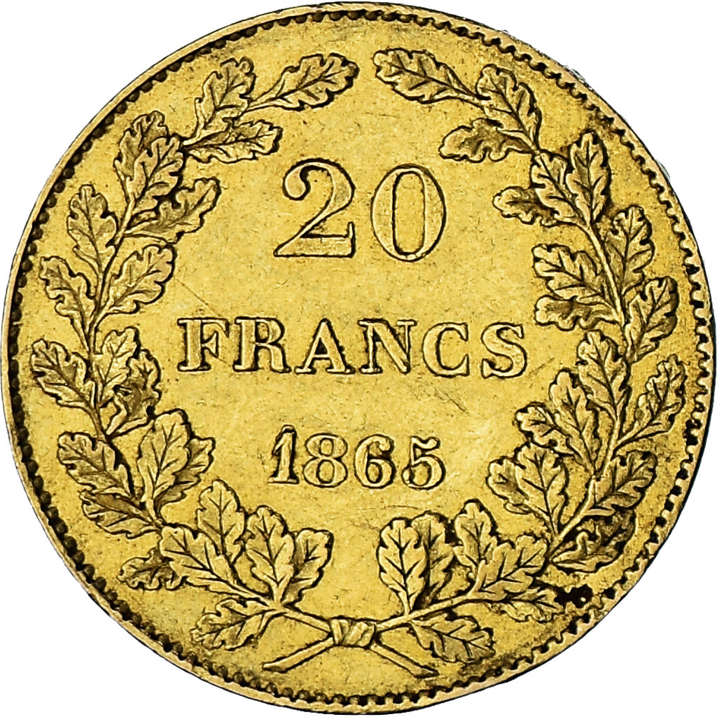Münze, Belgien, Leopold I, 20 Francs, 20 Frank, 1865, Brussels, SS, Gold, KM:23