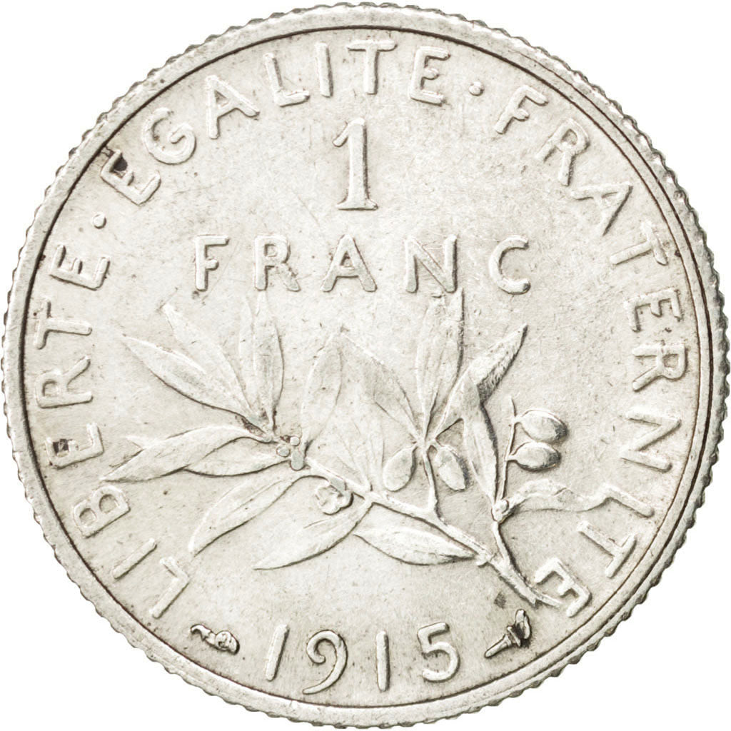 FRANCE, Semeuse, Franc, 1915, Paris, KM #844.1, AU(55-58), Silver, 23, Gadoury..