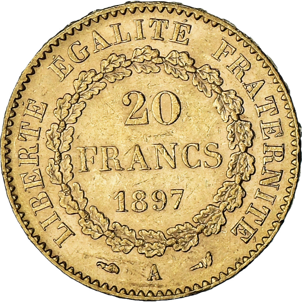 Moneta, Francja, Génie, 20 Francs, 1897, Paris, AU(50-53), Złoto, KM:825