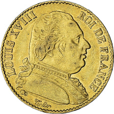 Coin, France, Louis XVIII, 20 Francs, 1814, Paris, AU(50-53), Gold, KM:706.1