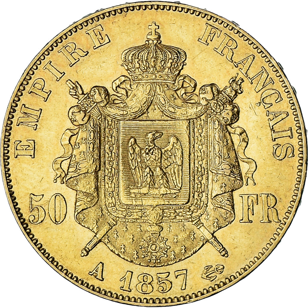 Moneta, Francia, Napoleon III, 50 Francs, 1857, Paris, BB+, Oro, KM:785.1