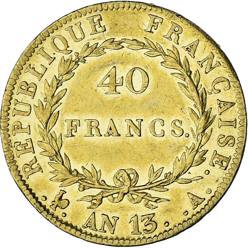 Coin, France, Napoleon I, 40 Francs, AN 13, Paris, AU(50-53), Gold, KM:664.1, Le