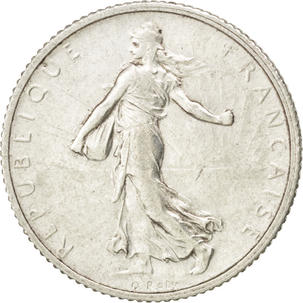 FRANCE, Semeuse, Franc, 1918, Paris, KM #844.1, AU(55-58), Silver, 23, Gadoury..