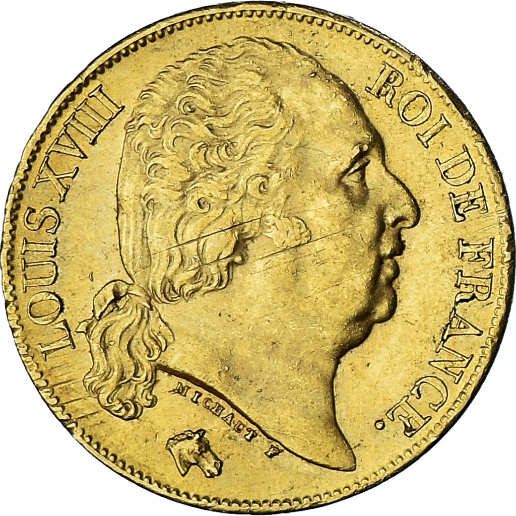 Munten, Frankrijk, Louis XVIII, 20 Francs, 1818, Paris, PR+, Goud, KM:712.1