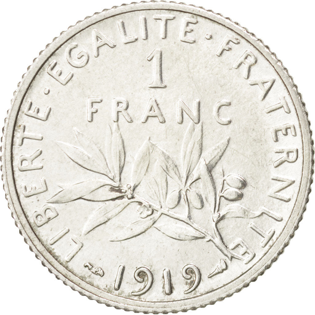 FRANCE, Semeuse, Franc, 1919, Paris, KM #844.1, MS(60-62), Silver, 23, Gadoury..