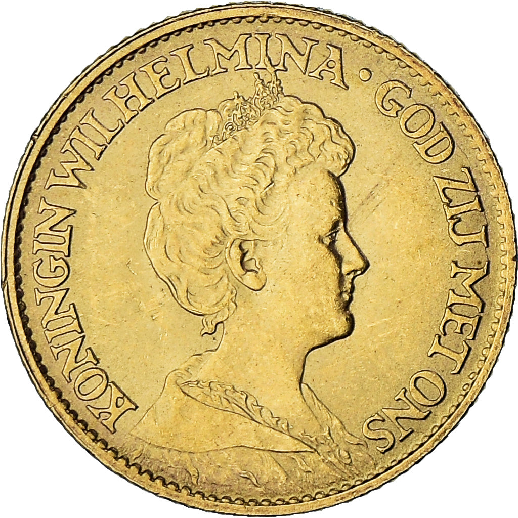 Coin, Netherlands, Wilhelmina I, 10 Gulden, 1912, AU(55-58), Gold, KM:149