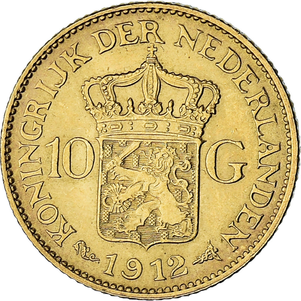 Coin, Netherlands, Wilhelmina I, 10 Gulden, 1912, AU(55-58), Gold, KM:149