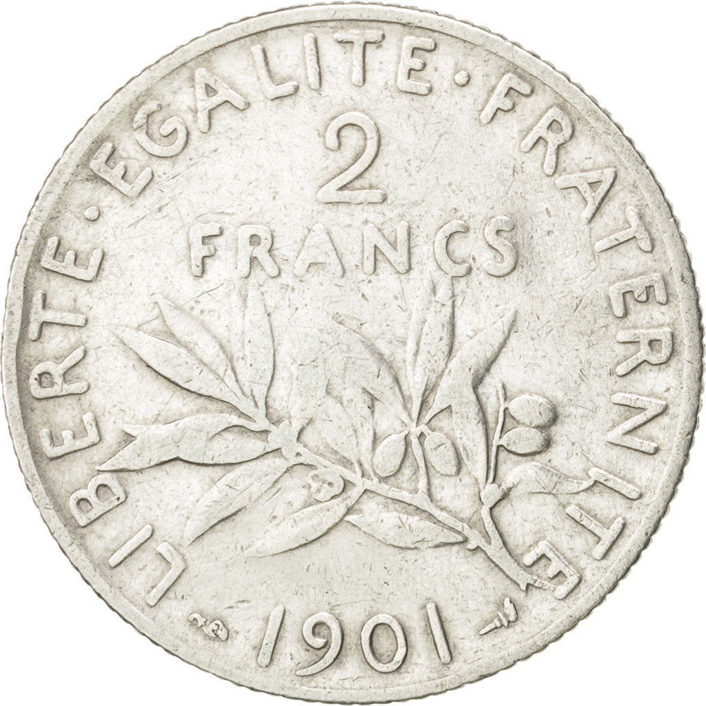 FRANCE, Semeuse, 2 Francs, 1901, Paris, KM #845.1, EF(40-45), Silver, 27,...