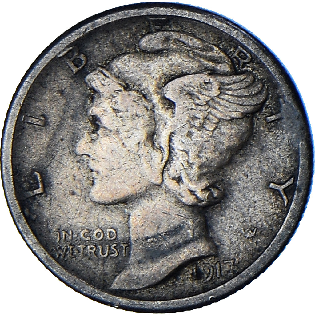 Verenigde Staten, Mercury Dime, Dime, 1917, San Francisco, FR+, Zilver, KM:140