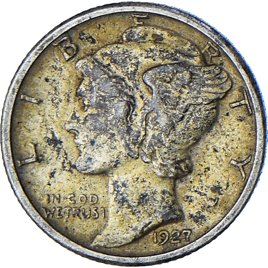 États-Unis, Mercury Dime, Dime, 1927, Philadelphie, TTB, Argent, KM:140
