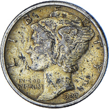 États-Unis, Mercury Dime, Dime, 1927, Philadelphie, TTB, Argent, KM:140