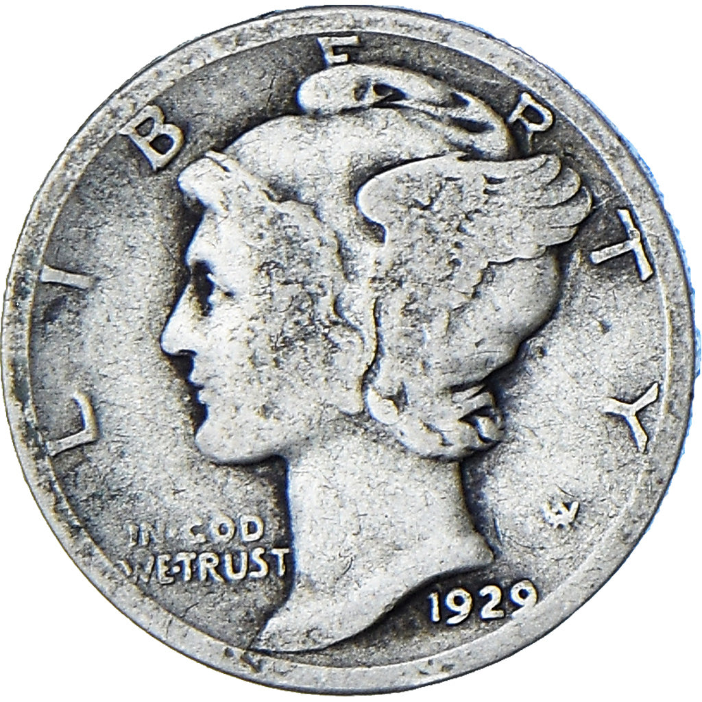 United States, Mercury Dime, Dime, 1929, Philadelphia, VF(20-25), Silver, KM:140