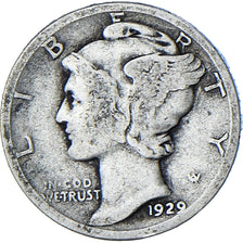 United States, Mercury Dime, Dime, 1929, Philadelphia, VF(20-25), Silver, KM:140