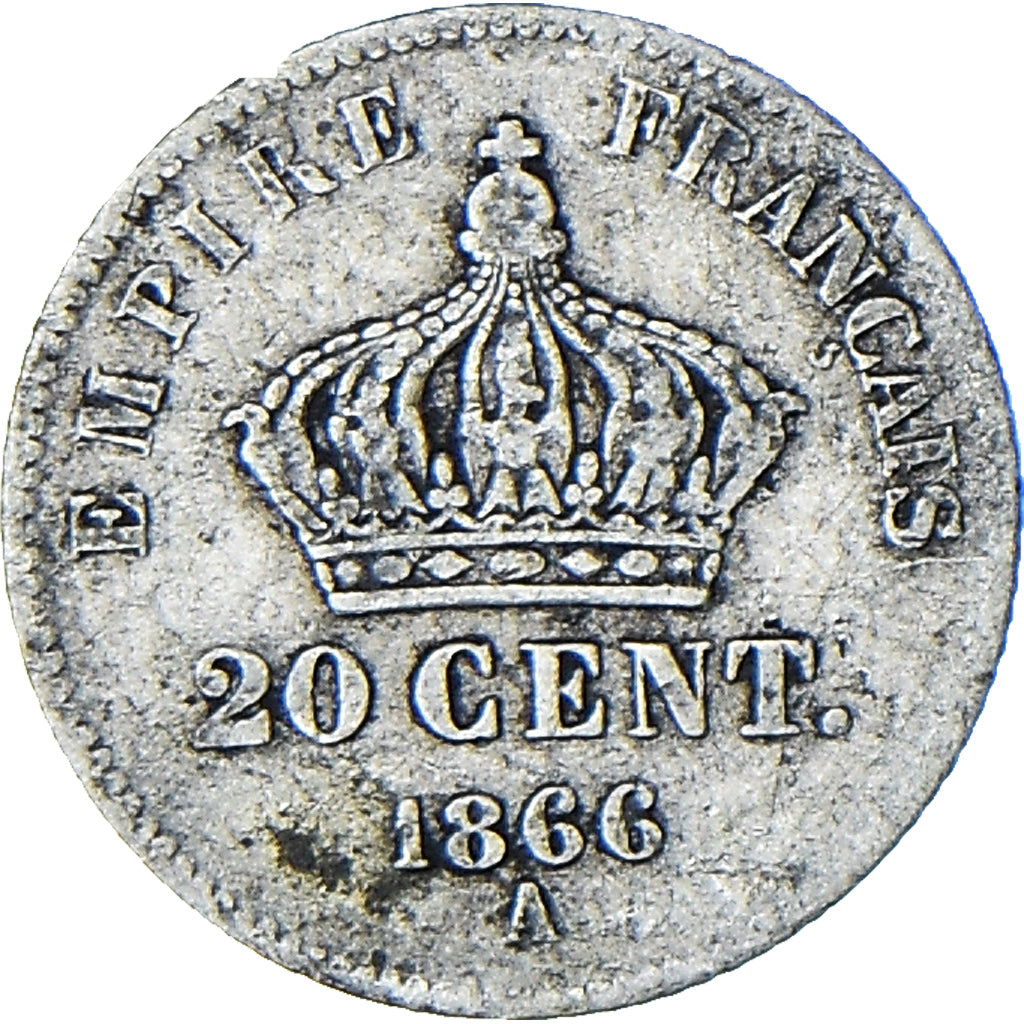 Moneta, Francia, Napoleon III, 20 Centimes, 1866, Paris, MB, Argento, KM:805.1