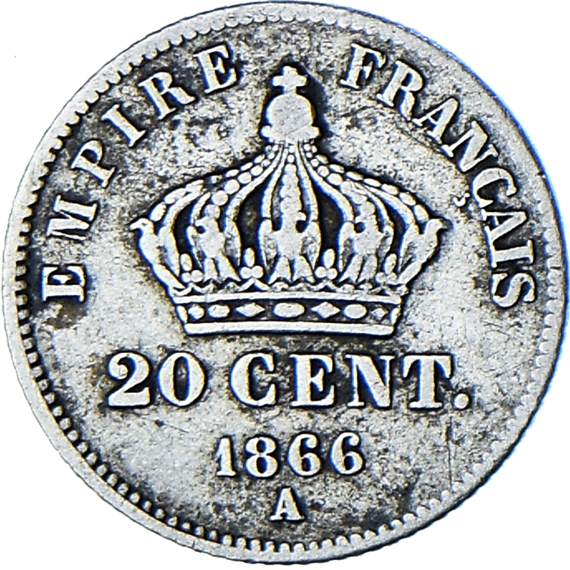 Moneta, Francja, Napoleon III, 20 Centimes, 1866, Paris, VF(20-25), Srebro