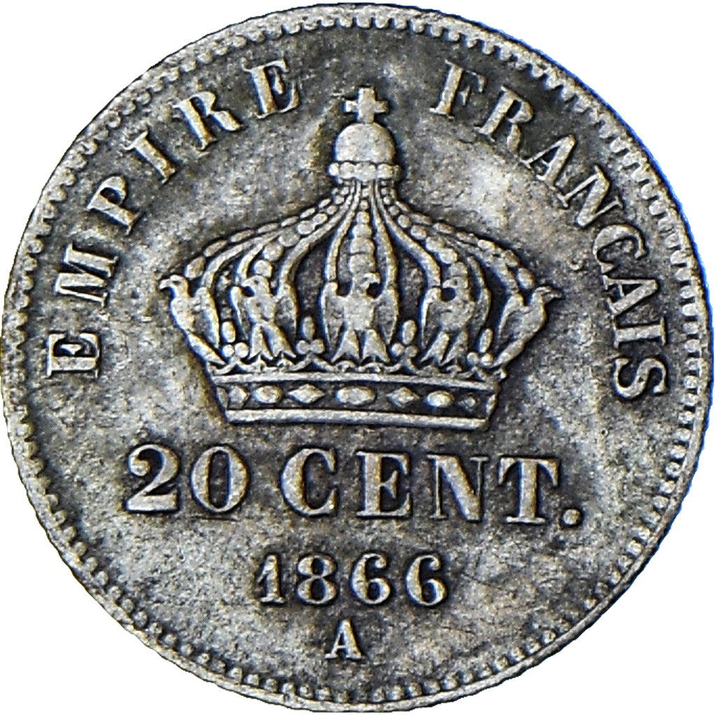 Moneta, Francja, Napoleon III, 20 Centimes, 1866, Paris, VF(20-25), Srebro