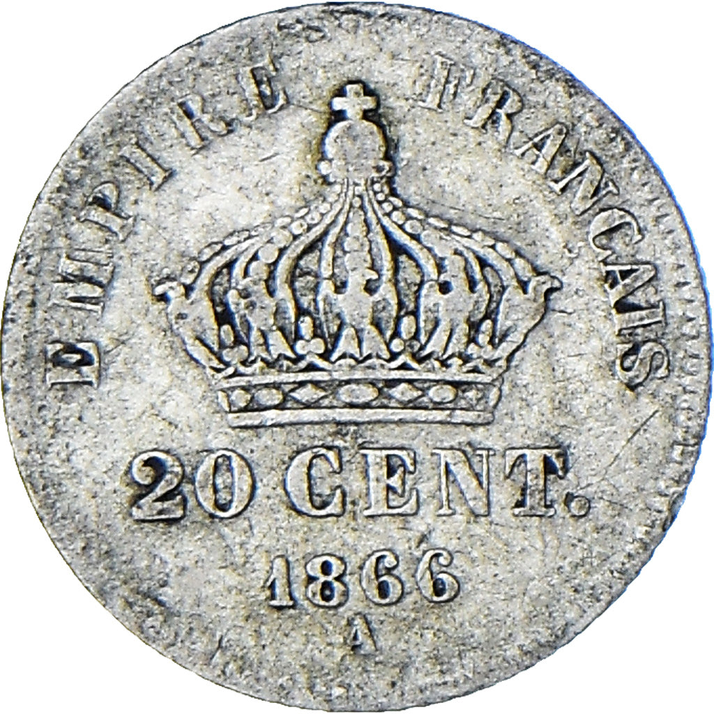 Moneta, Francja, Napoleon III, 20 Centimes, 1866, Paris, VF(20-25), Srebro