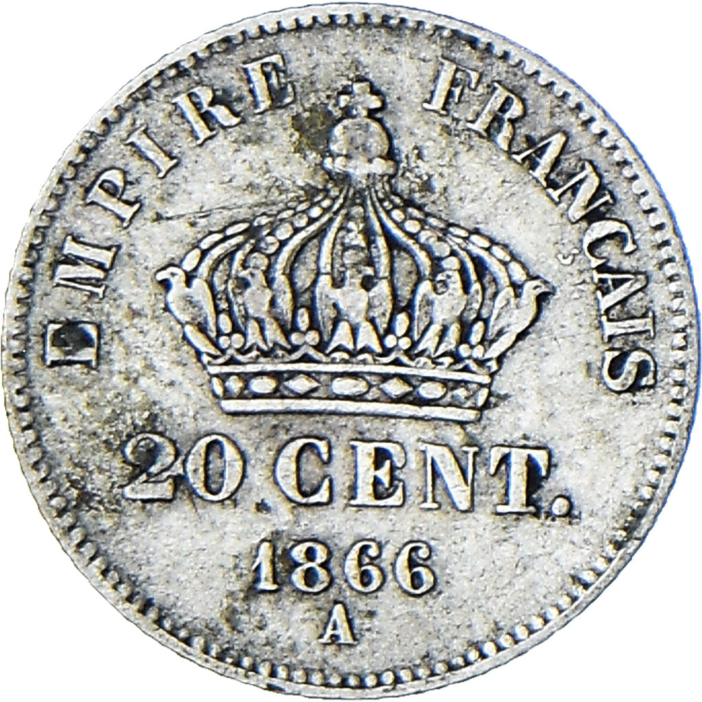 Moneta, Francja, Napoleon III, 20 Centimes, 1866, Paris, VF(30-35), Srebro