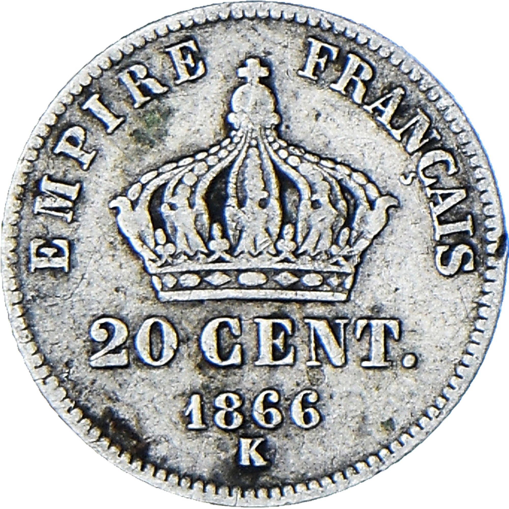 Moneta, Francia, Napoleon III, 20 Centimes, 1866, Bordeaux, MB+, Argento